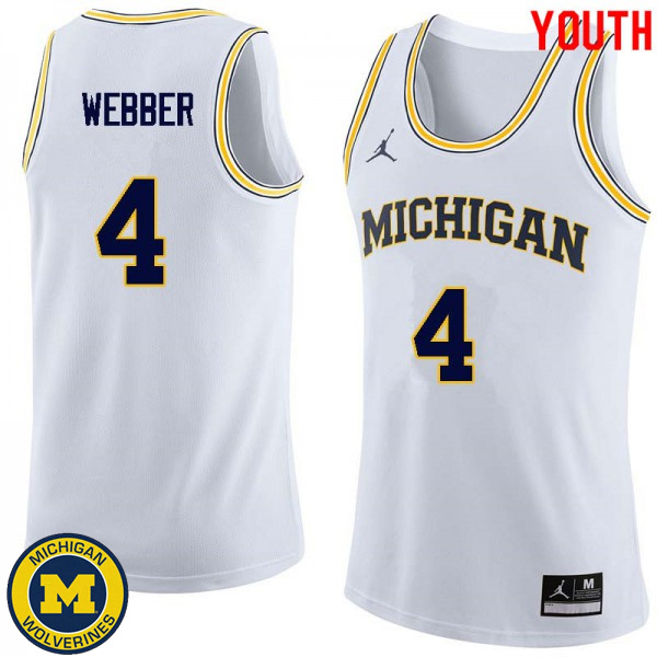 Youth Michigan Wolverines #4 Chris Webber White Basketball Basketball Jersey